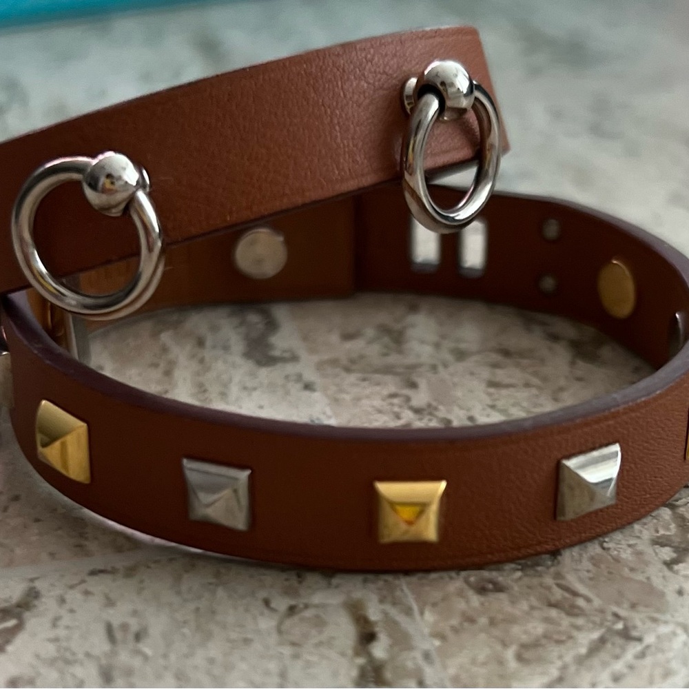 Pair of 2 Hermes Steel & Gold Hardware Bracelets